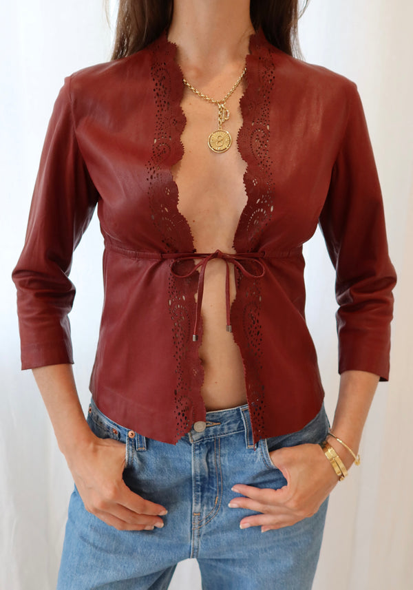 Gucci by Tom Ford Burgundy Laser Cut Leather Jacket