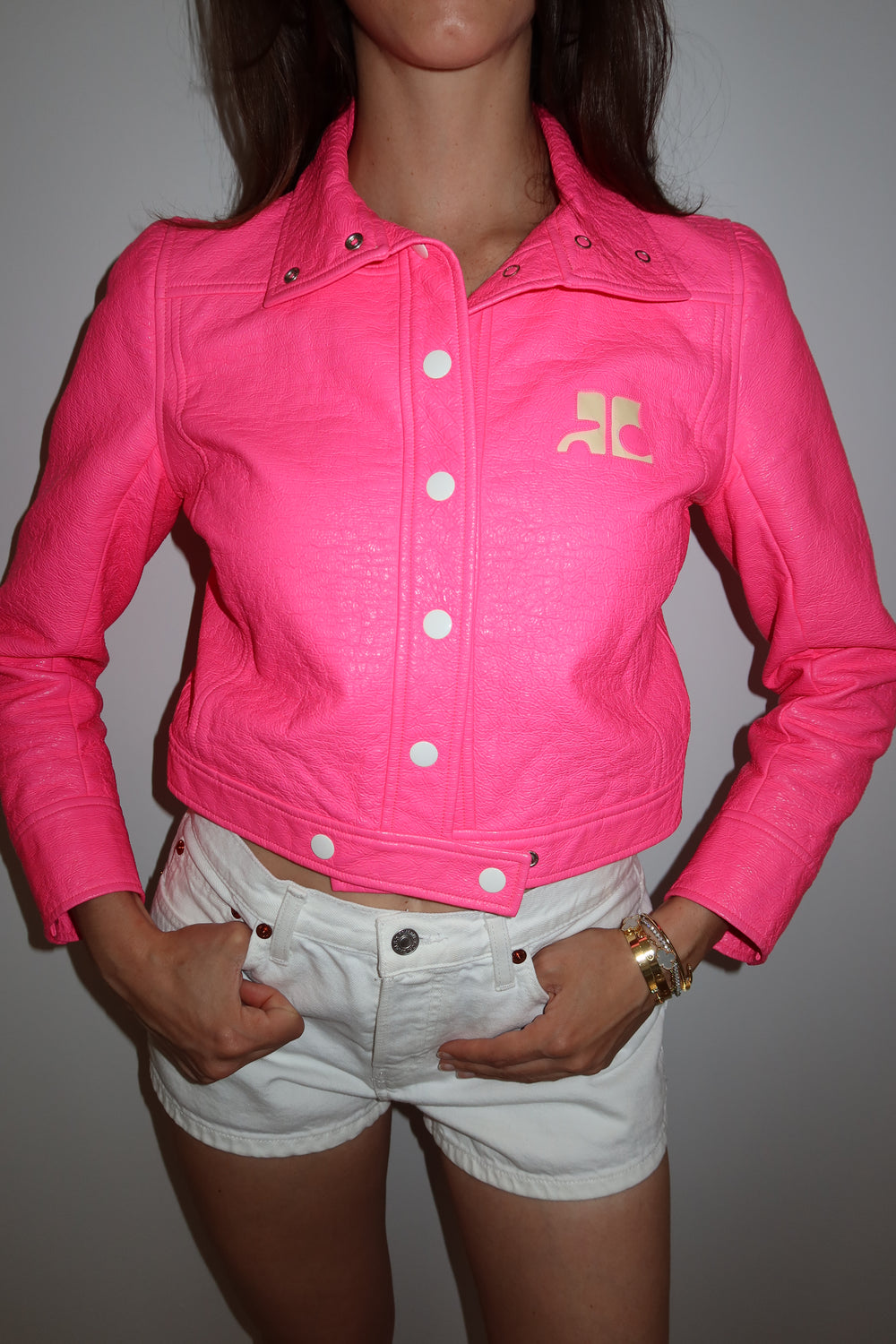 Courrèges 1960s Hot Pink Vinyl Cropped Jacket