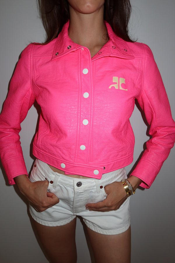 Courrèges 1960s Hot Pink Vinyl Cropped Jacket
