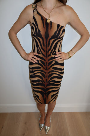 Versace FW2004 One Shoulder Tiger Dress