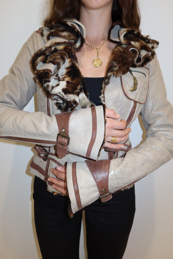 Just Cavalli Vintage Leather & Fur Jacket