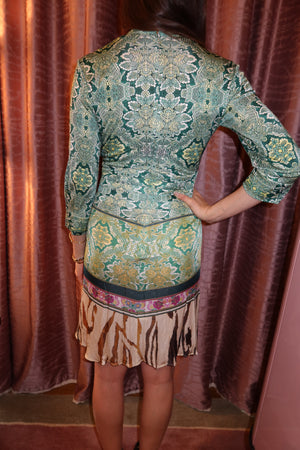 Roberto Cavalli Vintage Green Floral Print Midi Dress