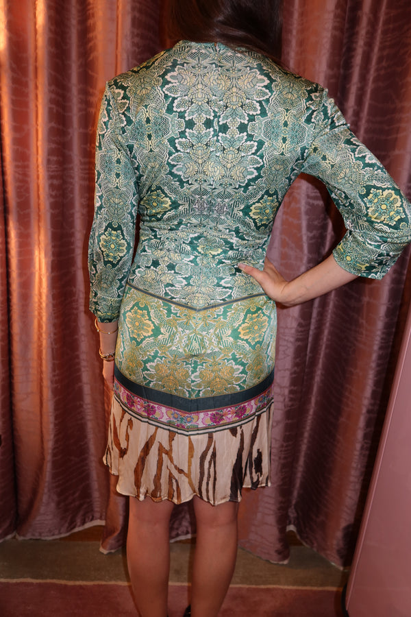 Roberto Cavalli Vintage Green Floral Print Midi Dress
