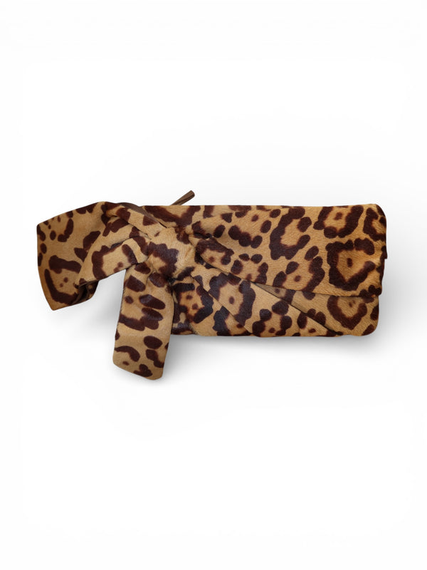 Valentino Vintage Leopard Print Pony Hair Bow Clutch