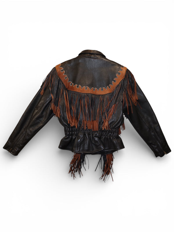 Vintage Black & Brown Leather
Fringe Jacket