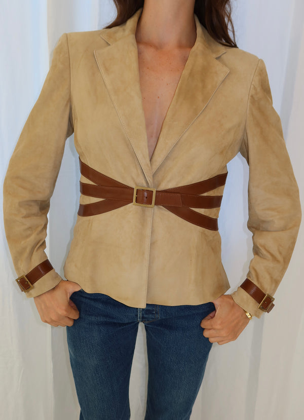 Valentino 2004 Suede Leather Buckle Jacket