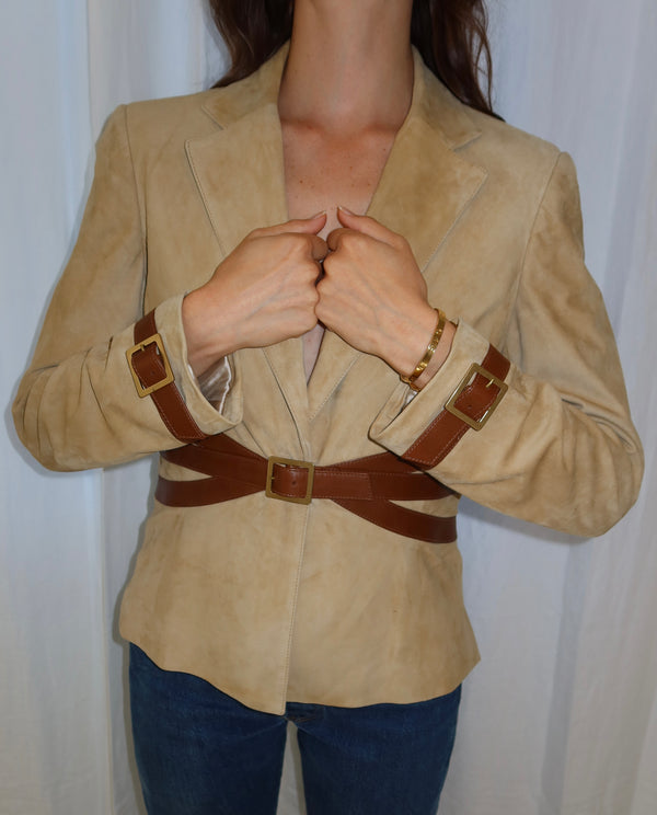 Valentino 2004 Suede Leather Buckle Jacket