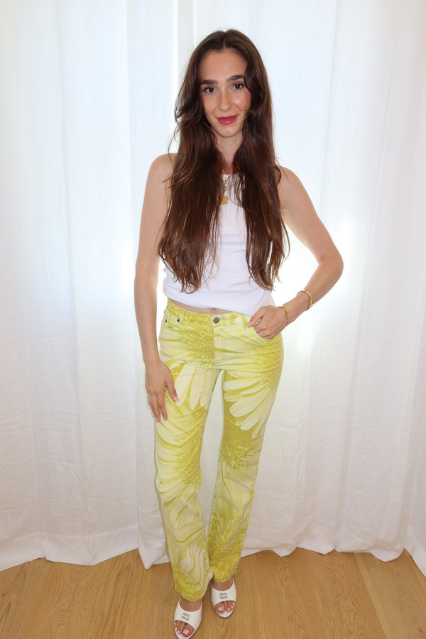 Roberto Cavalli SS2002 Chartreuse Daisy Print Pants