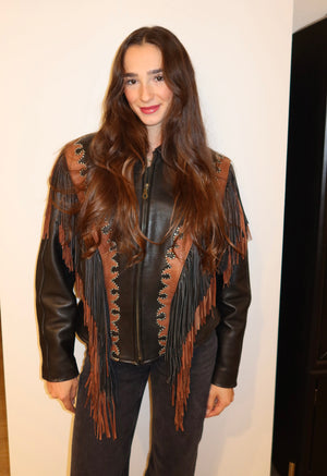 Vintage Black & Brown Leather
Fringe Jacket