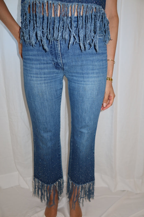 Fendi Vintage Denim Fringe & Rhinestone Set