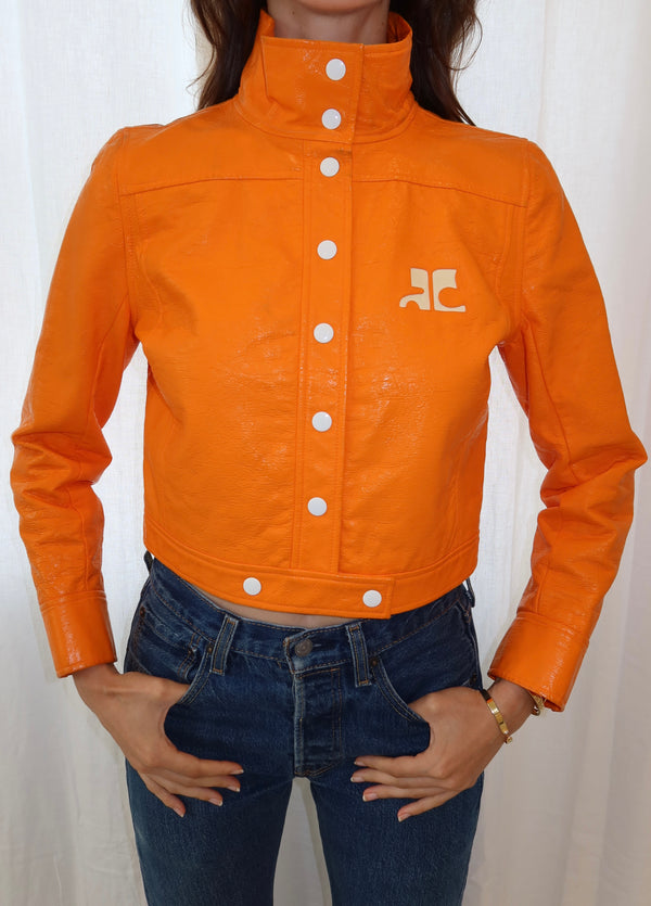 Courrèges 1960s Neon Orange Vinyl Jacket