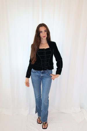 Yves Saint Laurent by Stefano Pilati Green Velvet Military Jacket