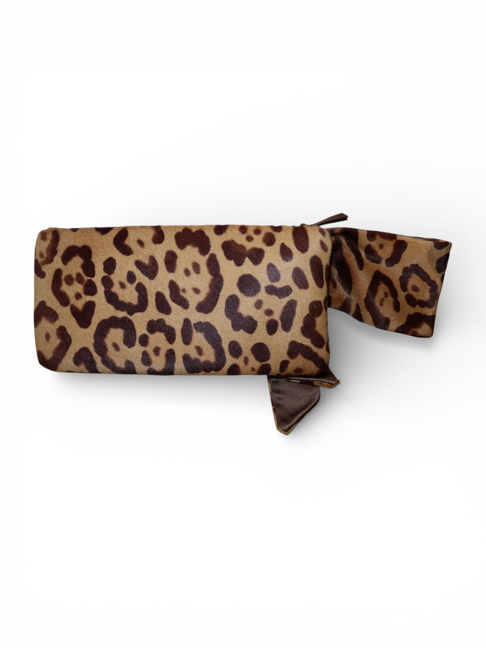 Valentino Vintage Leopard Print Pony Hair Bow Clutch