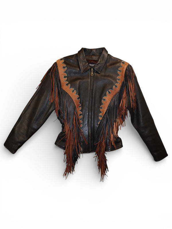 Vintage Black & Brown Leather
Fringe Jacket