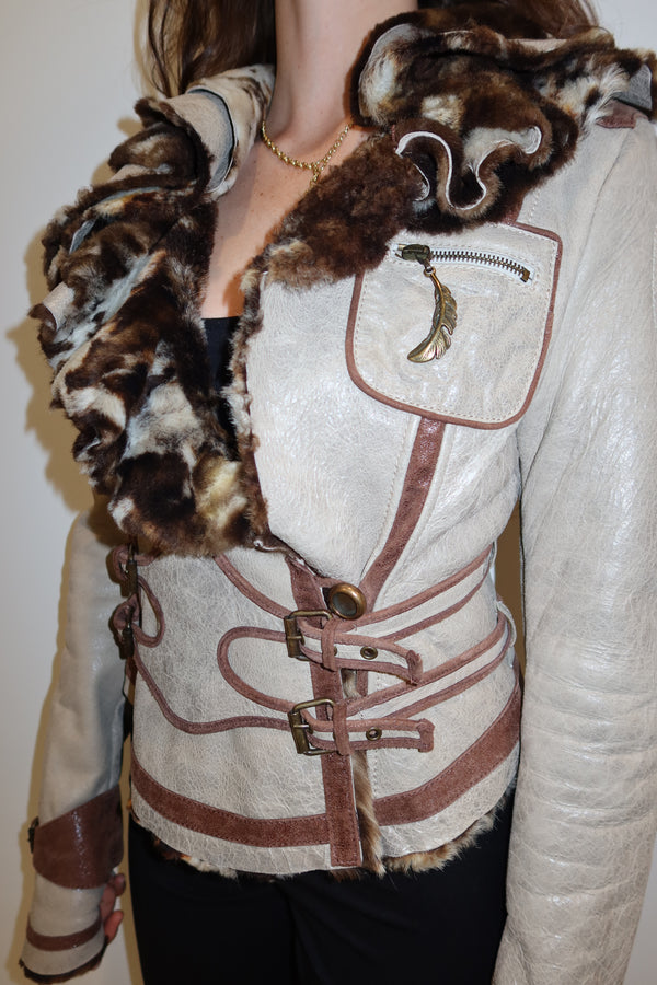 Just Cavalli Vintage Leather & Fur Jacket