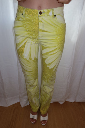 Roberto Cavalli SS2002 Chartreuse Daisy Print Pants