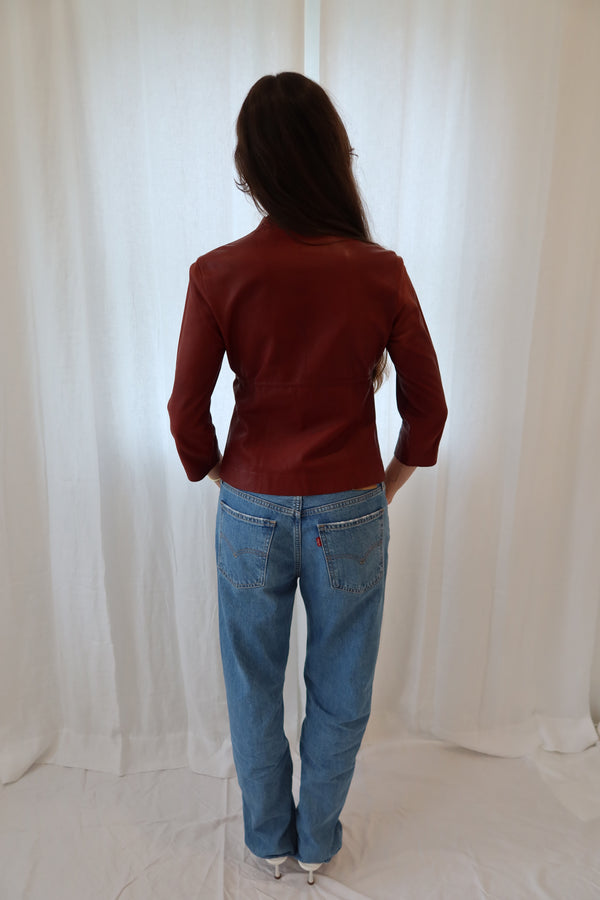 Gucci by Tom Ford Burgundy Laser Cut Leather Jacket