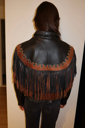 Vintage Black & Brown Leather
Fringe Jacket