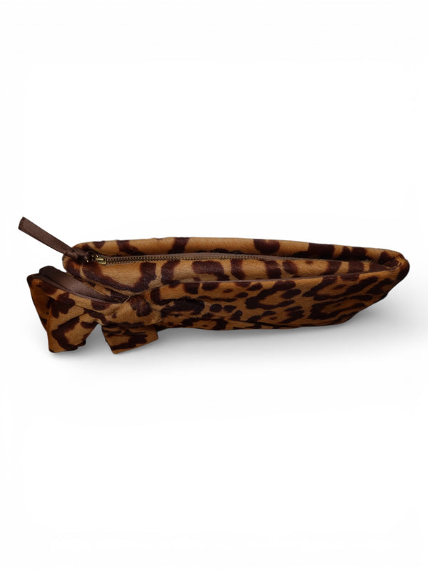 Valentino Vintage Leopard Print Pony Hair Bow Clutch