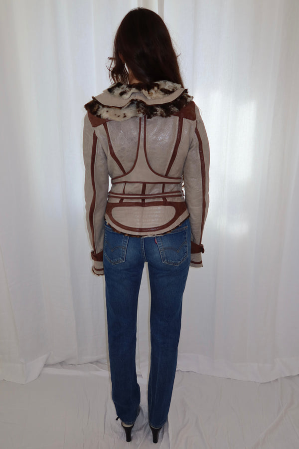 Just Cavalli Vintage Leather & Fur Jacket