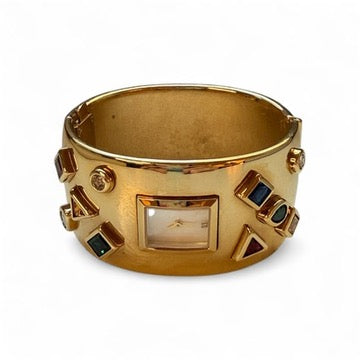 Franklin Mint Gold Tone Rhinestones Cuff Watch