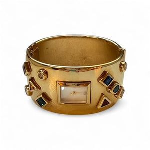 Franklin Mint Gold Tone Rhinestones Cuff Watch