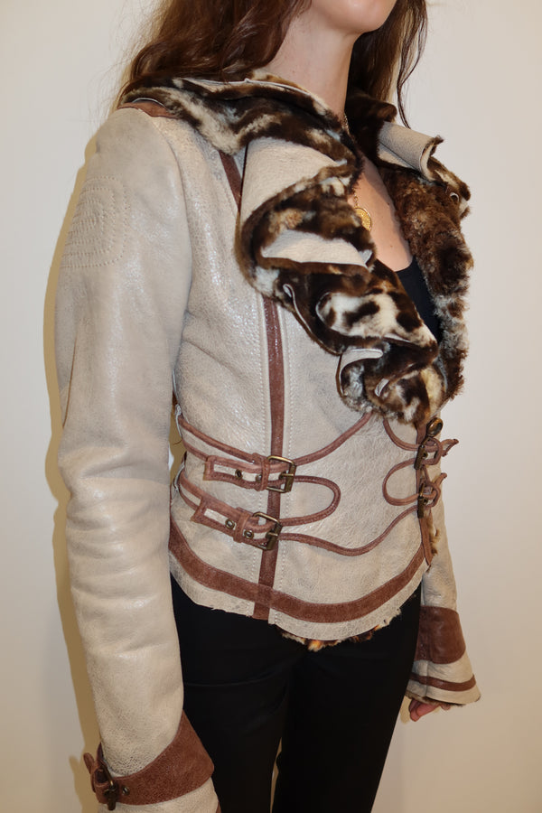 Just Cavalli Vintage Leather & Fur Jacket