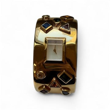 Franklin Mint Gold Tone Rhinestones Cuff Watch