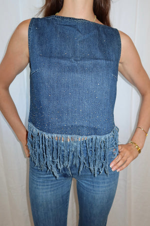 Fendi Vintage Denim Fringe & Rhinestone Set