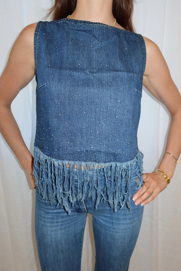 Fendi Vintage Denim Fringe & Rhinestone Set
