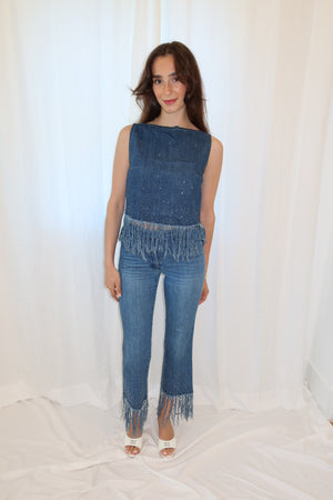Fendi Vintage Denim Fringe & Rhinestone Set