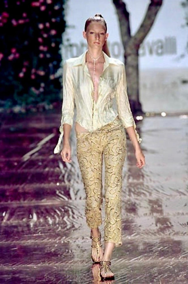 Roberto Cavalli SS2000 Gold Sequin Baroque Pants
