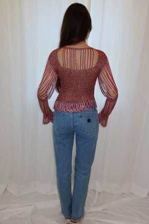 Loris Azzaro 1973 Couture Red & Silver Chainmail Top