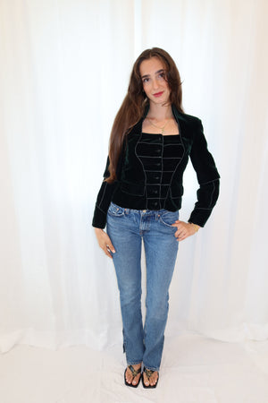 Yves Saint Laurent by Stefano Pilati Green Velvet Military Jacket