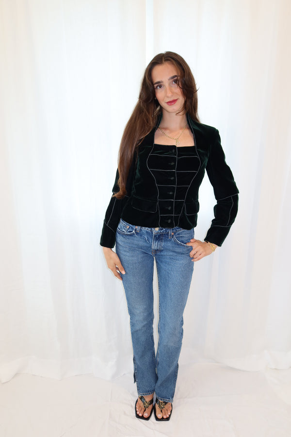 Yves Saint Laurent by Stefano Pilati Green Velvet Military Jacket