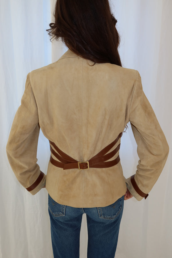 Valentino 2004 Suede Leather Buckle Jacket