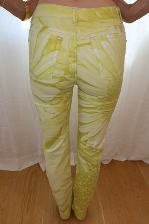 Roberto Cavalli SS2002 Chartreuse Daisy Print Pants