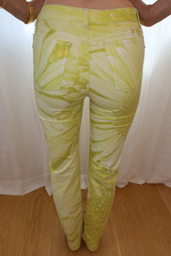 Roberto Cavalli SS2002 Chartreuse Daisy Print Pants