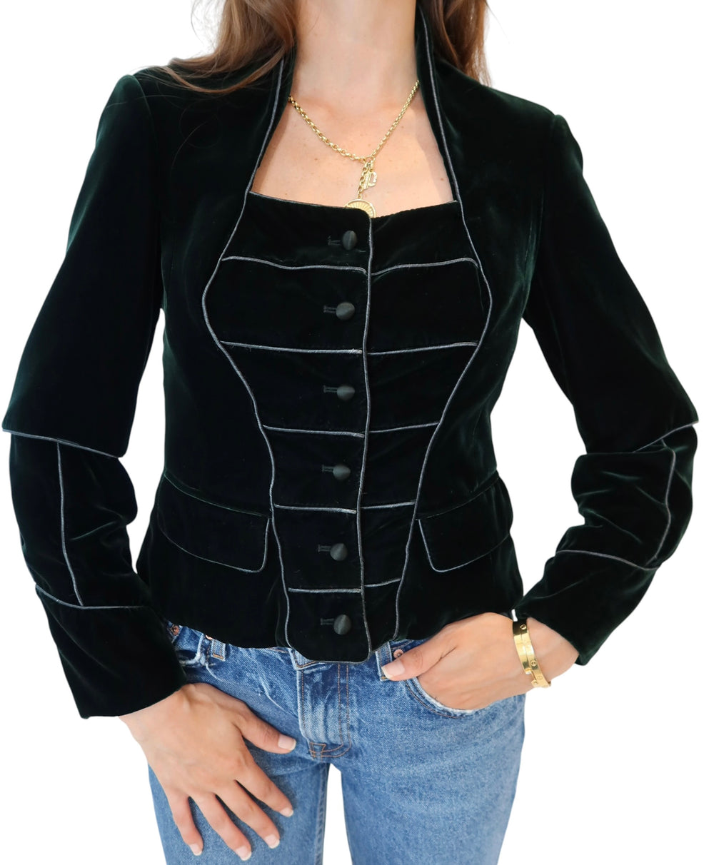 Yves Saint Laurent by Stefano Pilati Green Velvet Military Jacket