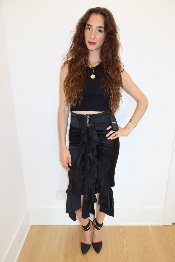 Yves Saint Lauren Black Ruffled Silk Skirt 2017 NWT