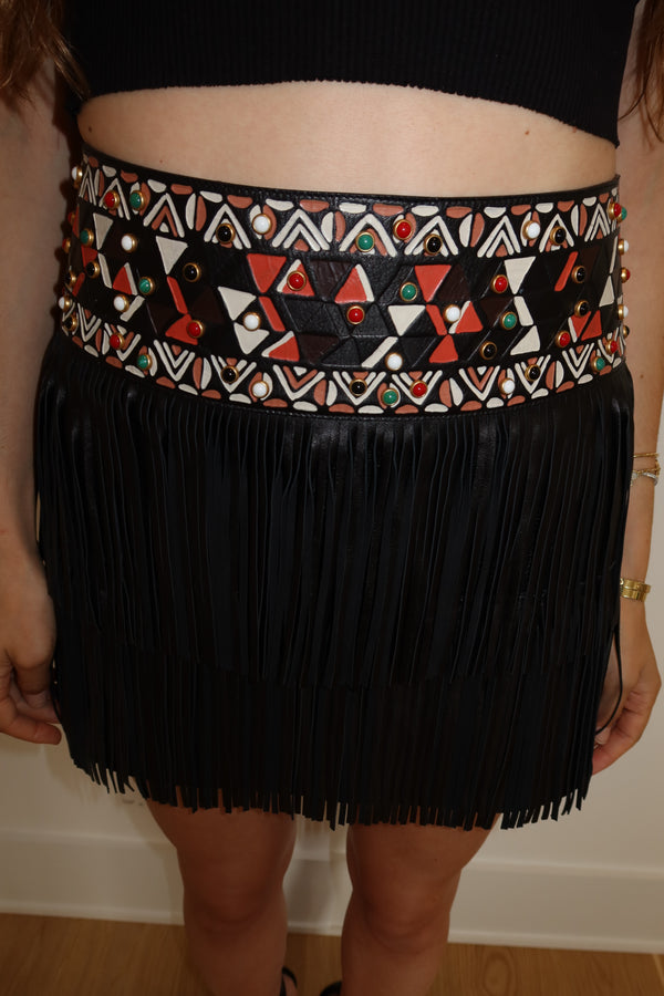 Valentino SS 2016 Runway Leather Fringe Mini Skirt